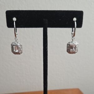 Swarovski Silver Clear Crystal Art Deco Drop Earrings